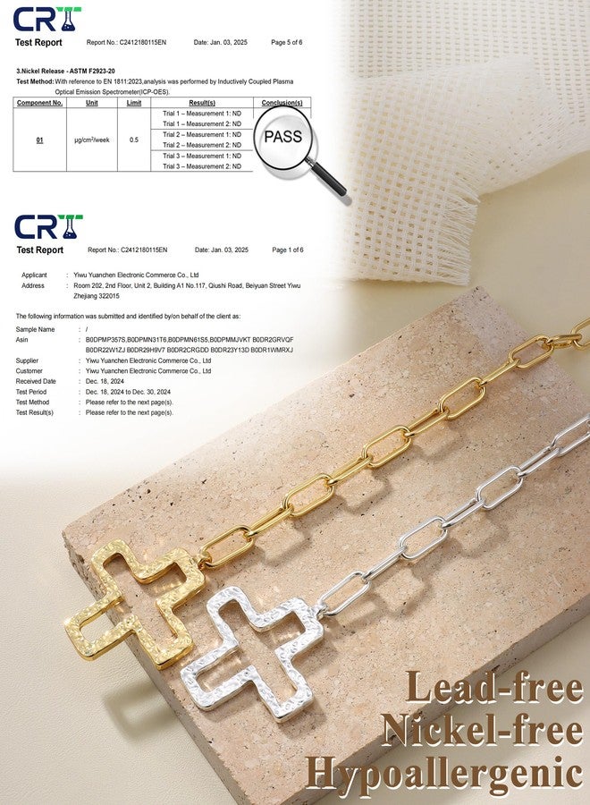 TEN MIRO Silver Chunky Cross Necklace for Women Non Tarnish Cross Choker Necklaces Hammered Bold Statement Necklace Stacks Chunky Silver Chain Stacked Paperclip Necklaces - Image 4